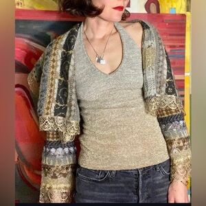 y2k Jean Paul Gaultier Maille Femme Multicolor golden Knit top and cardigan set